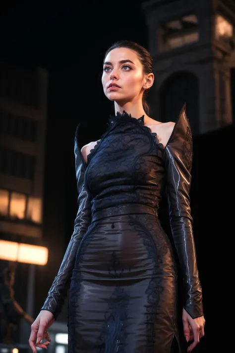 cinematic film still adult beautiful woman, high quality, best quality, highres, high detail, moody composition,from below,  <lora:Outfit_hud-EvilQueensSister:0.75> hud_evl_que3n_2, dress, long sleeves . shallow depth of field, vignette, highly detailed, high budget, bokeh, cinemascope, moody, epic, gorgeous, film grain, grainy