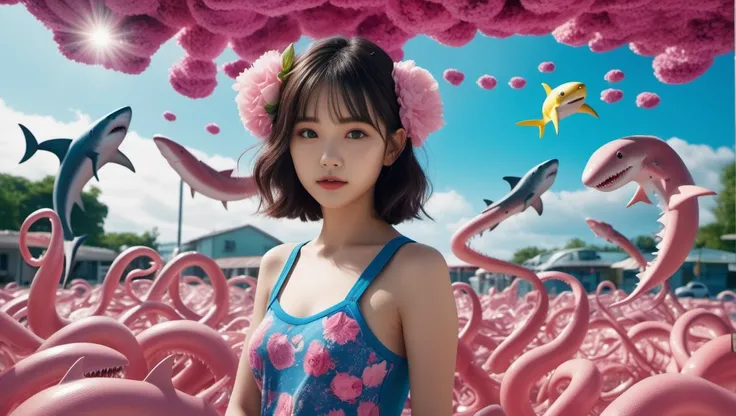 (Hyperreal:1.4),
(((full body shot:1.5))), raw, emotional, dynamic, distortion for emotional effect, vibrant, use of unusual colors, cute cinematography, (realistic, photo realistic:1.4),
Genetic Shark Machine, Slithering Worms, Virtual Reality Headsets, Blooming Fields, Augmented Reality Playground, 1girl, (20 years old:1.2), young girl, cute girl, pretty asian girl, kawaii,,
<lora:DetailedEyes_xl_bdsqlsz_V1:0.5> detailed eyes, detailed face, detailed skin,