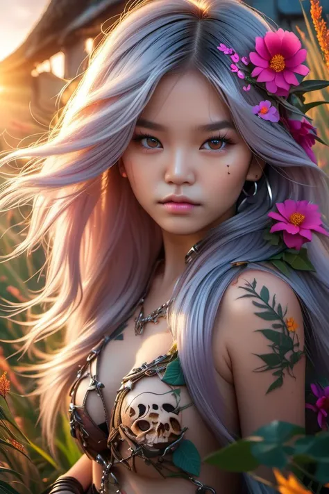 (Hyperreal:1.4),
(((full body shot:1.5))), raw, emotional, dynamic, distortion for emotional effect, vibrant, use of unusual colors, cute cinematography, (realistic, photo realistic:1.4),
wyrm with ancient power, Bending Grasses, Smart Watches, Breathtaking Sunrise, Virtual Reality Room, 20yo girl, asian, long hair, silver gradient hair, standing, skull with flowers and thorns tattoo on back, from behind,
<lora:DetailedEyes_xl_bdsqlsz_V1:0.5> detailed eyes, detailed face, detailed skin,