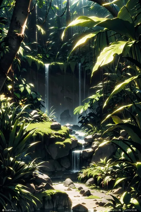 Looking out of a cave, (ambient occlusion:0.85, global illumination:1.2), (Subsurface scattering), (Jungle:1.2), (beautifully color-graded) cinematic , ue5, (masterpiece, best quality, high quality, highres), rainforest, vivid colors, (cinematic lighting:0.8), (golden dust) with Volume rendering