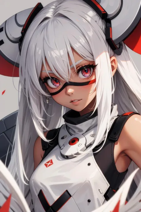 1girl, shaded face, looking at viewer, white hair, tan red eyes, sy3, SMM