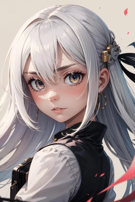 1girl, shaded face, looking at viewer, white hair, yellow violet eyes, sy3, SMM
