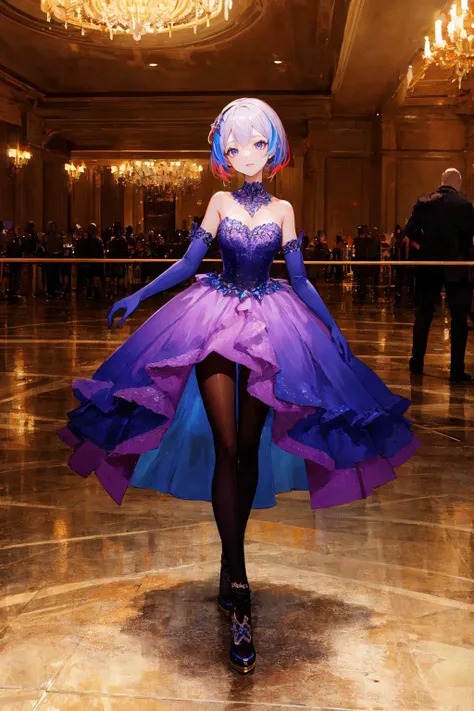 (masterpiece), (best quality), cinematic lighting, 1girl, full body, colorful (ballgown) without black color, elbow gloves, colo...