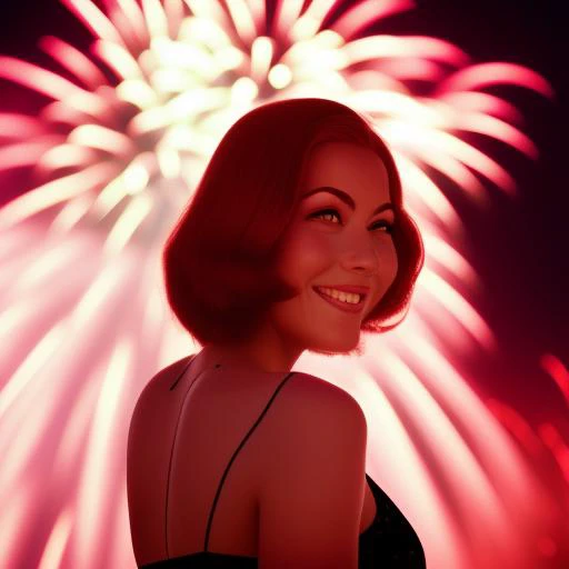 retro photography, 1960s , AGFA, Kodak, 1girl, portrait,fireworks,looking_at_viewer, smile, trending on artstation, octane render, frost engine 3, solo, rtrophto1