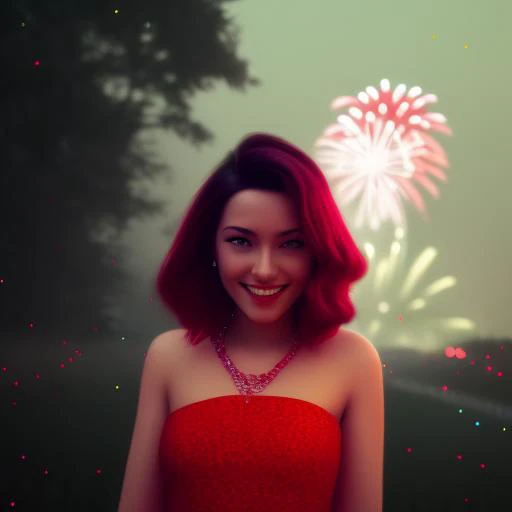 digital art, retro, AGFA, Kodak, 1girl, aerial_fireworks, bracelet, portrait, digital art,fireworks, long_hair, looking_at_viewer,  smile, trending on artstation, octane render, frost engine 3, solo, rtrophto1