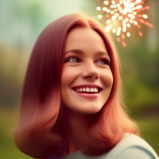 retro photography, 1960s , AGFA, Kodak, 1girl,  portrait,fireworks,looking_at_viewer,  smile, trending on artstation, octane render, frost engine 3, solo, rtrophto1