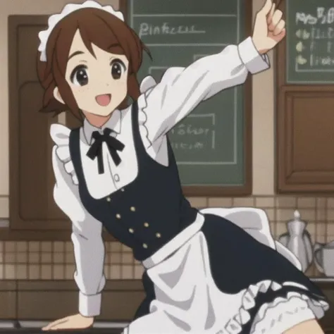 masterpiece, best quality, 1girl, maid, freckles, apron, amazing body, pronounced feminine feature, kitchen