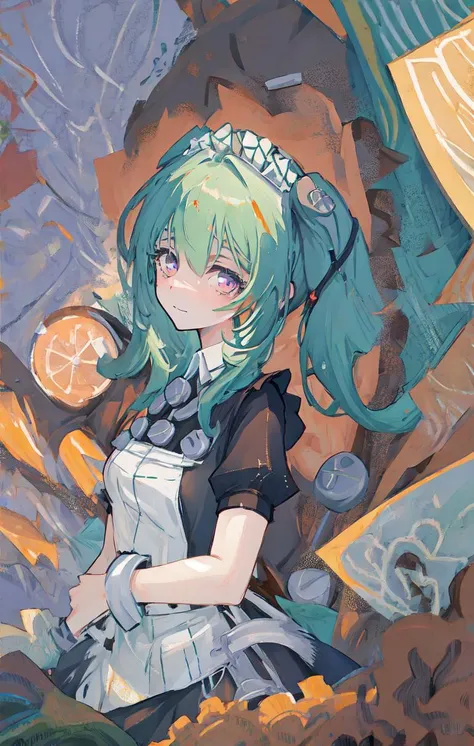 (best quality:1.3),(masterpiece:1.3),(illustration:1.3),(ultra-detailed:1.3),(imid shot:0.9),
1girl,solo,very young,upper body,short neck,small breasts,
from side,from below,close-up,
purple eyes,(seductive smile:0.8),(open mouth:0.3),
filthy stream, murky water, garbage floating, rotting stench, haunting melody, scattered syringes, polluted mystery, abandoned tranquility, forgotten path, pebbled riverbed , twintails, maid,green hair,