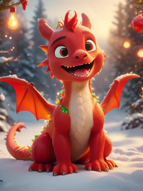 breathtaking impressionist painting cinematic film still <lora:Instant_Christmas_Red_Team_LoRA_:1> instant christmas, disney pixar style, cute adorable red dragon, outside in the snow . shallow depth of field, vignette, highly detailed, high budget, bokeh, cinemascope, moody, epic, gorgeous, film grain, grainy . loose brushwork, vibrant color, light and shadow play, captures feeling over form . award-winning, professional, highly detailed