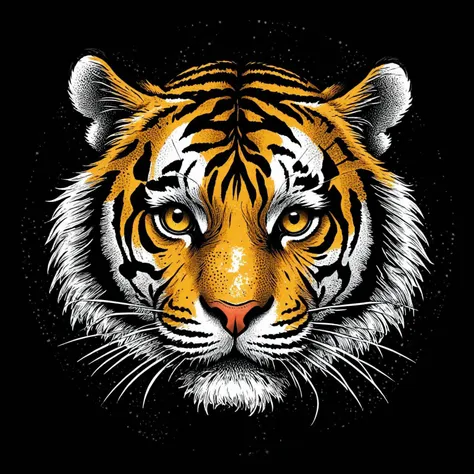 <lora:metal_tee_sdxl>,metal_tee,vector digital illustration,(black background:1.5),<lora:MinTattooXL-000034>,drawing of a minimalist tattoo,a tiger dashing,<lora:H4LFT0N3_XL:0.8>,Halftone Color Process,risograph technique,gradient halftone overlay,pointillism,Roy Lichtenstein,a pop art painting,offset printing technique,mosaic pattern,CMYK halftone,looking at viewer,(masterpiece, best quality, high quality, highres, ultra-detailed),