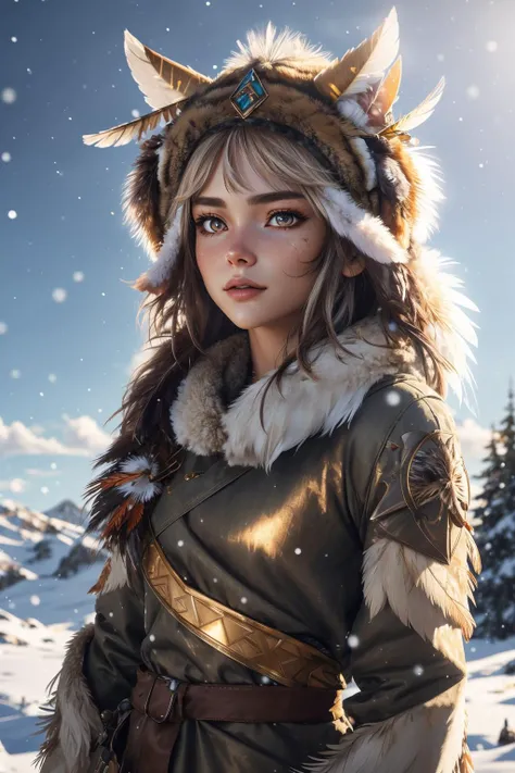 extreme quality, cg, detailed face+eyes, (bright colors), (anime), 1girl, impact, (winter), blizzard, time stop, sci fi, (tribal cat), (eskimo), animal ear fluff, fur trim, clouds, tan skin, (feather headdress), masterpiece, top tier, extravagant, 8k, unity wallpaper, unreal engine 5, ray tracing, 8k, cinematic, varied depth of field, octane render, elegant, tone mapping, hyper focus, parted lips, upperbody, (black), dappled sunlight, (snowing), nature, winter coat, upper body, (morning glow), lighthouse, gold eyes, horizon, picturesque scenery, mountain, forest, looking at viewer, (tundra)