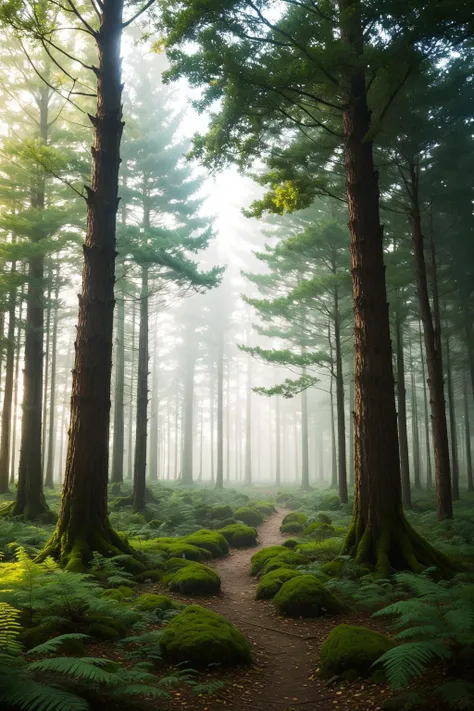 A landscape of an enchanted forest where trees come alive and emit a soft, ethereal glow. (glow:1.2)