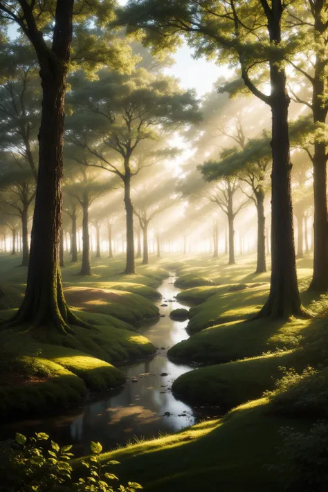 A landscape of an enchanted forest where trees come alive and emit a soft, ethereal glow. (glow:1.2)