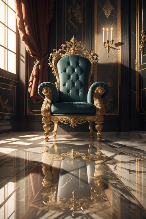 extreme quality, realistic photo of reflective marble flooring, (throne), nature, luxury, plants, supreme, ultra-detailed, extreme quality, masterpiece, 8k, intricate details, no humans