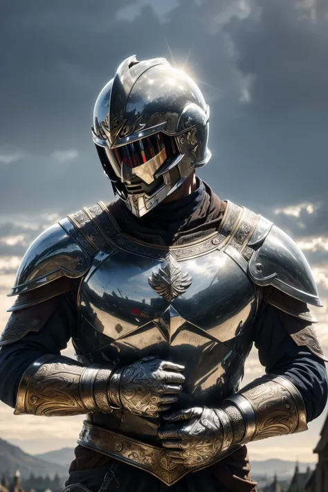 (masterpiece:1.1), (highest quality:1.1), (HDR:1.3), ultra-detailed, silver helmet, elegant, unity 8k wallpaper