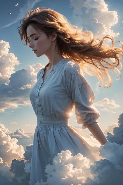 (masterpiece:1.1), (highest quality:1.1), (HDR:1.0), shot, 1girl, floating in the sky, cloud girl, cloud, (close-up:1.1), bright, happy, fun, soft lighting, (pattern, shapes, abstract:1.13)