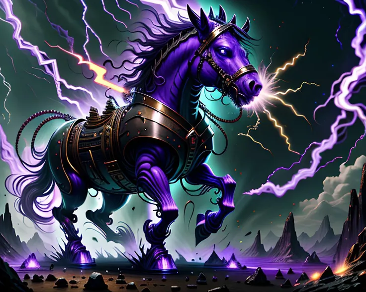Epic wide angle shot of a horse made out of (purple V0id3nergy:1.25) and colorful energy, space nebula and iridescent colors, excessive energy jolttech in the shape of a horse, running in a grassfield at night
<lora:kVoidEnergy:1>
<lora:JoltTech:0.8>