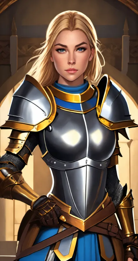 ([avril lavigne|jodi taylor|lana rhoades]:0.9), beautiful young woman, babes style,
knightess kirtle looking medieval armored valiant, [cartoon, vector art, anime :realistic, real life, hyper realistic:0.15], 
symmetrical face, large breasts, fit, well dressed, body suite,
As a female Paladin from Pathfinder RPG, splendid 8K masterpiece,
best quality, masterpiece, detailed,  <lora:babes_style_sdxl_1.0:0.6>