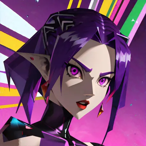 <lora:icbin64:1.0>, n64, n64style, screenshot of a nintendo 64 game, 1girl, purple hair over one eye, multicolored eyes, :D expression, masterpiece, 8k, high resolution, shallow depth of field, sharp focus