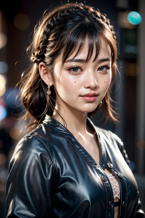 (realistic:1.3), finely detailed, quality, rembrandt lighting, (masterpiece:1.2), (photorealistic:1.2), (best quality), (detailed skin:1.3), (intricate details), dramatic, ray tracing, 1girl, japanese girl, 21 years old, detailed skin texture, (blush:0.5), (goosebumps:0.5), subsurface scattering, smiling, medium breasts, crown braid, casual top, portrait shot, (bright sunny day), <lora:crown_braid-1.0:0.8>