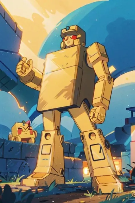 <lora:ROBOgoldlightan :1>,goldlightan,robot,solo,