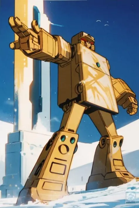 <lora:ROBOgoldlightan :1>,goldlightan,robot,solo,fighting_stance,