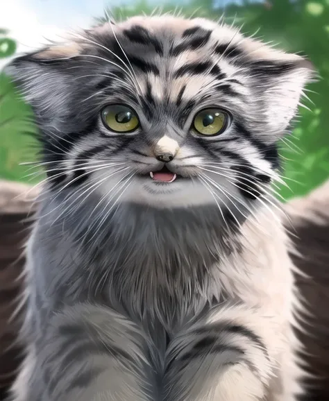masterpiece,best quality,manul,manulcat, pallascat, tusun,traditional art,(kitten:1.3),outdoor