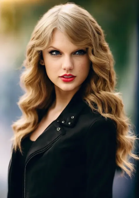 taylor swift (sharp focus:1.2), photo, attractive young woman, (beautiful face:1.1), detailed eyes, luscious lips, (winged eyeliner:0.85), (tight body:1.2), (dark hair:1.2), wearing (jacket:1.2) at a (shop:1.2). (moody lighting:1.2), depth of field, bokeh, 4K, HDR. by (James C. Christensen:1.2|Jeremy Lipking:1.1).