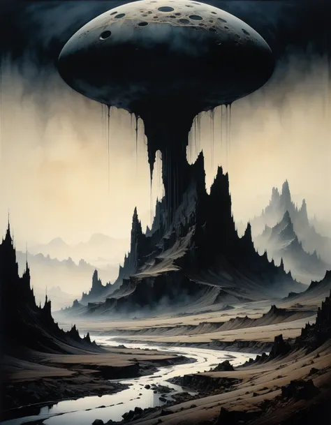 professional photograph of a bizarre otherworldly landscape by Moebius and Phil Noto and Einar Hákonarson and Stephen Gammell , bold lines, hyper detailed, dark limited palette, chiaroscuro, (intricate details, masterpiece, best quality:1.4),
<lora:add-detail-xl:1> <lora:xl_more_art-full_v1:0.5>