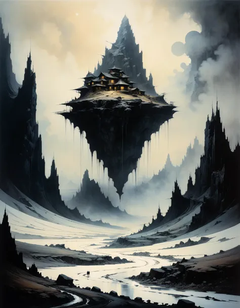 professional photograph of a bizarre otherworldly landscape by Moebius and Phil Noto and Einar Hákonarson and Stephen Gammell , bold lines, hyper detailed, dark limited palette, chiaroscuro, (intricate details, masterpiece, best quality:1.4),
<lora:add-detail-xl:1> <lora:xl_more_art-full_v1:0.5>