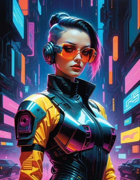 Cyber girl in a futuristic city with neon lights - SeaArt AI
