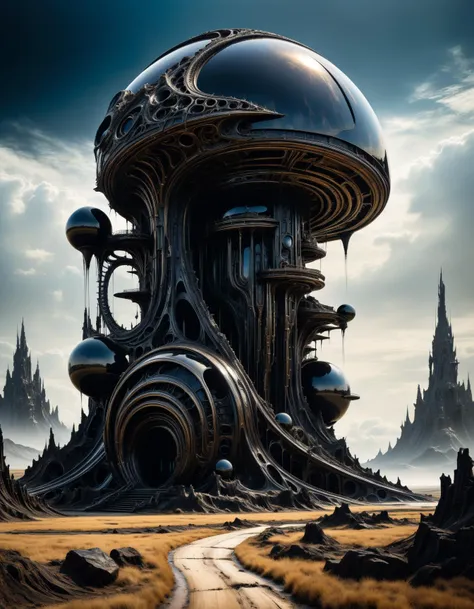 professional photograph of a bizarre otherworldly landscape by H. R. Giger and Makoto Shinkai and Henry Moore and Artur Bordalo , bold lines, hyper detailed, dark limited palette, chiaroscuro, (intricate details, masterpiece, best quality:1.4),
<lora:add-detail-xl:1> <lora:xl_more_art-full_v1:0.5>