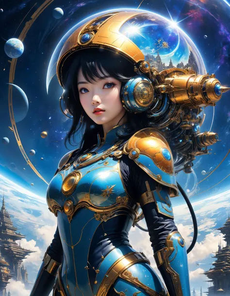 by Stephan Martiniere and Chiho Aoshima, celestial motiv, a time traveler's mission to save humanity , hyper detailed, professional poster art, bold lines, award winning, trending on ArtStation , (intricate details, masterpiece, best quality:1.4), looking at viewer, dynamic pose
<lora:add-detail-xl:0.5> <lora:xl_more_art-full_v1:0.5>
