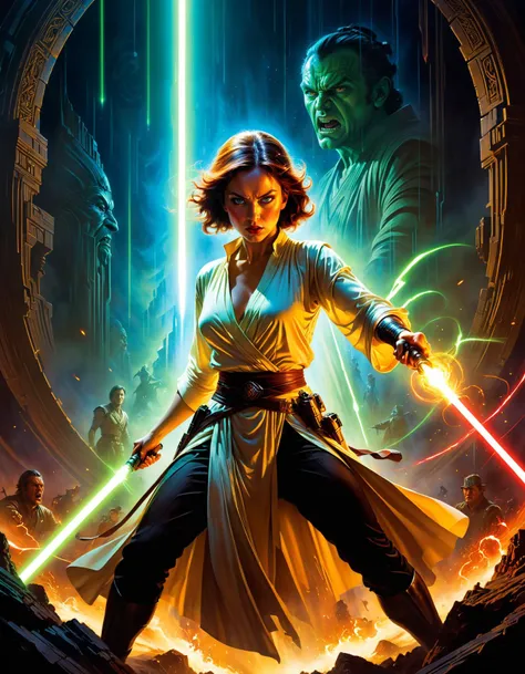 by Bill Medcalf and Afarin Sajedi,  (luminous , angry , masterful:1.4), poster art, bold lines, hyper detailed, expressive,  award winning,  (movie still:1.4), (intricate details, masterpiece, best quality:1.4),
looking at viewer, dynamic pose, wide angle view, dark limited palette, dramatic lighting,
<lora:add-detail-xl:0.5> <lora:xl_more_art-full_v1:0.5> <lora:looking_at_viewer:2>  <lora:SDXLFaeTastic2400:0.4>