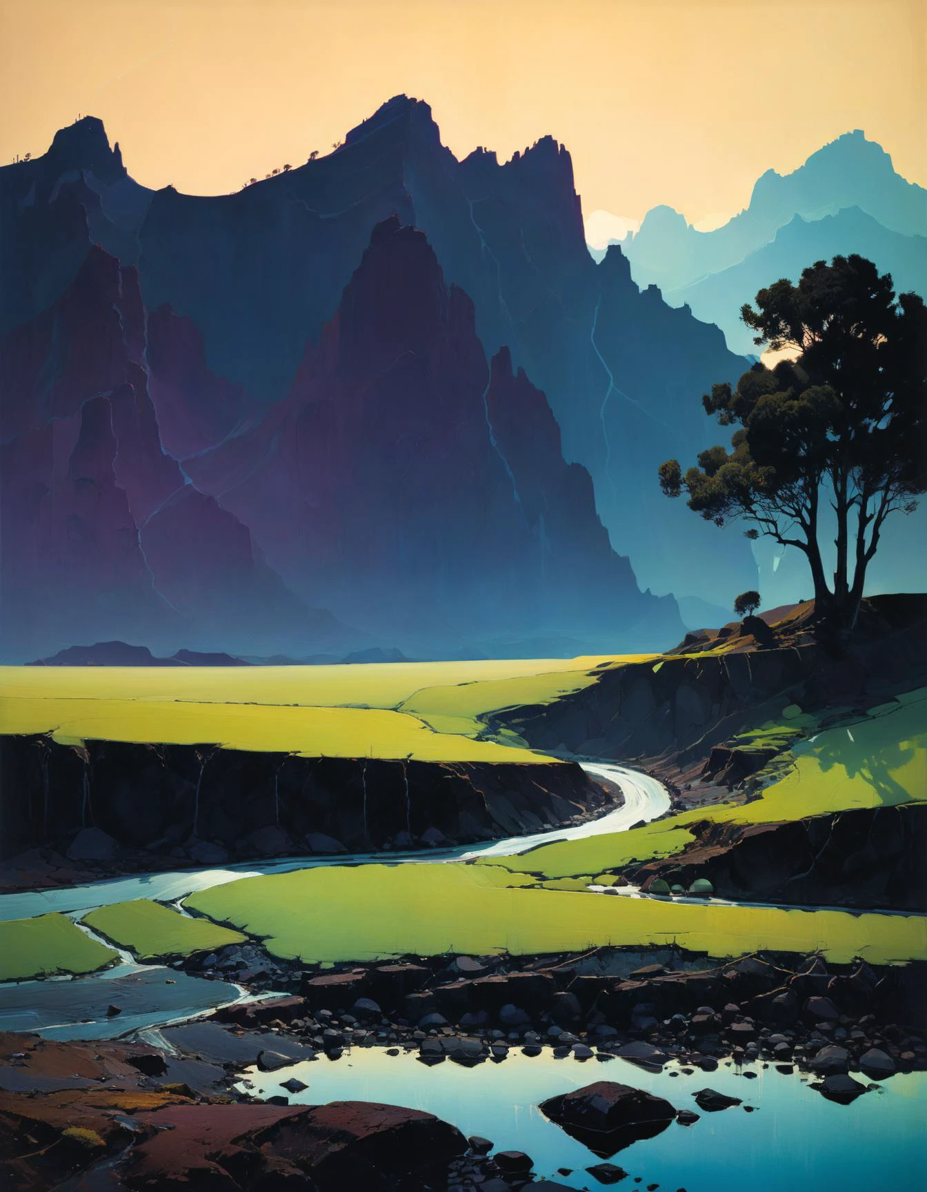 professional photograph of a dimpled landscape by James Gilleard and Peter Doig and richard avedon , bold lines, hyper detailed, dark limited palette, dramatic lighting, (intricate details, masterpiece, best quality:1.4),
<lora:add-detail-xl:1> <lora:xl_more_art-full_v1:0.5>
<lora:add-detail-xl:1> <lora:xl_more_art-full_v1:0.5>