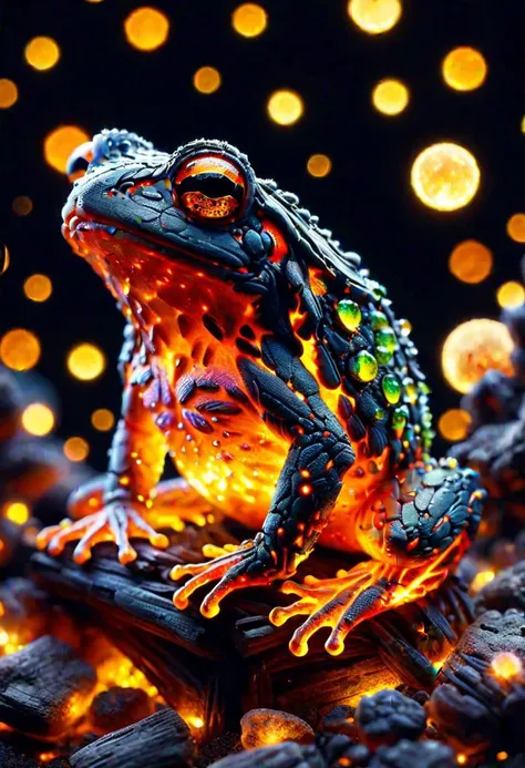 macro photo, a beautiful frog, glowing lights, beautiful magical sparkles, moon dust particulates, neon whimsical colors <lora:ral-embrglt:1> ral-embrglt