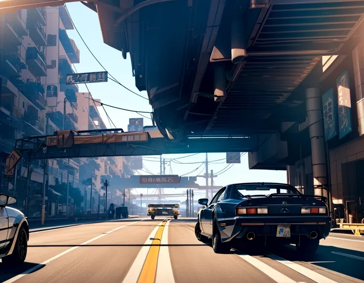 (extremely detailed CG unity 8k wallpaper),(masterpiece), (best quality), (realistic), cyberpunk, japan, scenery, flying cars, banners, painted landscape