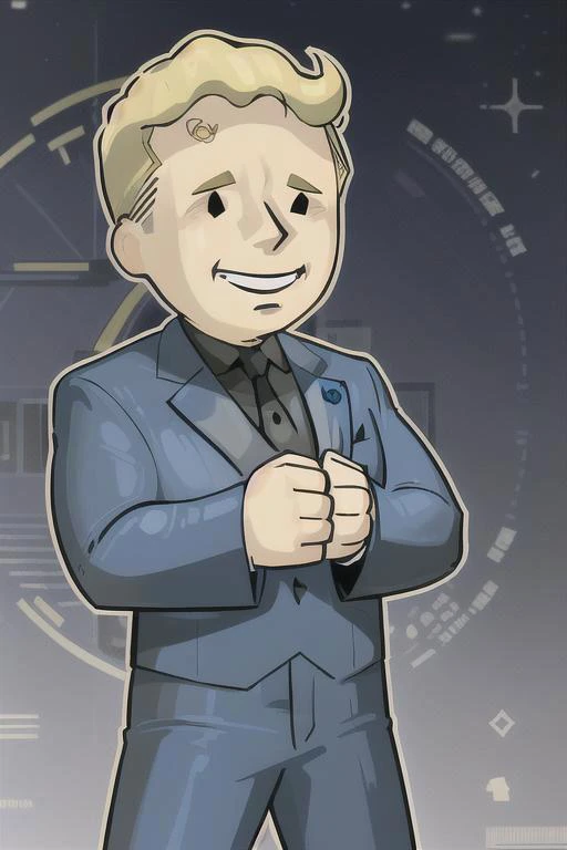 <lora:VaultBoyV1-000013:0.8>, VaultBoy, tuxedo, 1boy, solo, blonde_hair, male_focus, chibi
