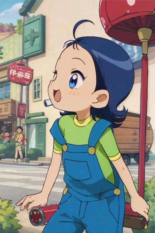 <lora:0010Oaiko:1>,aiko,1girl,solo,overalls,green shirt,harmonica collection,play,