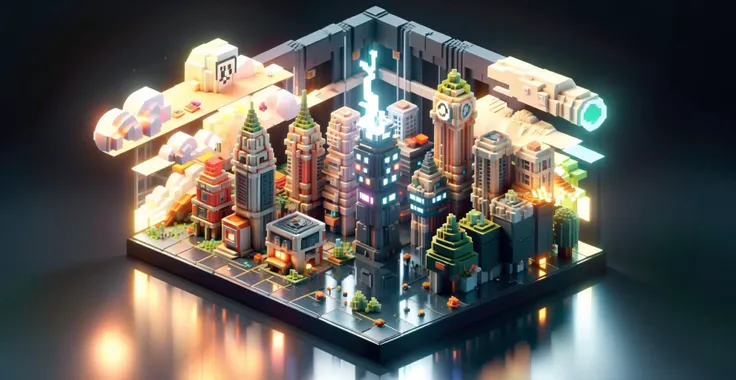 <lora:VOXEL:1>,
masterpiece,best quality,(ray tracing,cinematic lighting), ,
(concept art background \(Voxel\):1.6), (vbcb:1.6), 3d pixel art, (vpa:1.3), (minecraft:1.3),Voxel, (black background:1.3),
(dark:1.5),rain,scenery, building, no humans, cloud, rain, sky, city, outdoors, science fiction, cloudy sky, cityscape, reflection, water, skyscraper, signature, fog