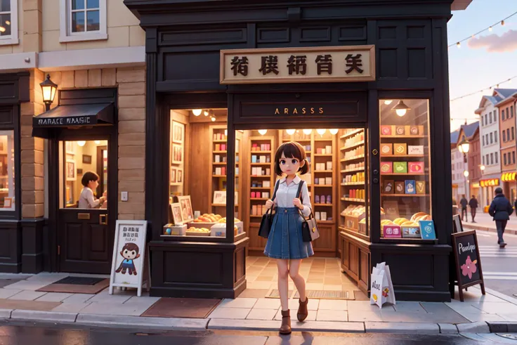 masterpiece, best quality, 1girl in street,shop