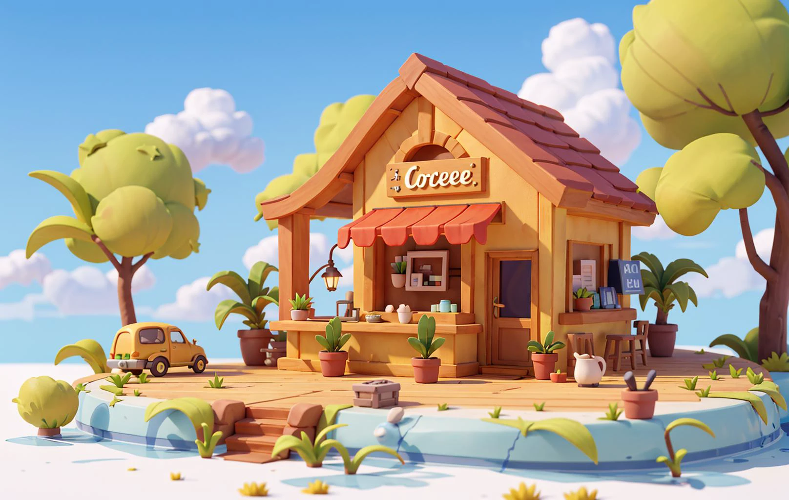 (miniature cityscape), (isometric: 1), cartoon style, (sandbox game style), (white background), best quality, florist, glass flower house, coffee house, flowers, dining table, chairs, lighting, clear sky, outdoor, landscape, clouds, sky, sign, road, grass, potted plant, street light, 3D, 8k, HDR, high definition, cinematic grain. Blue sky, white clouds, small trees, clean background <lora:Lovely house:0.4> <lora:perfectColor_v10:0.7>
