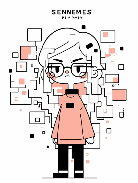 Minimalist style a lewd lady wearing glasses, with messy hair, nose blush, full body <lora:Destijl:1> . Simple, clean, uncluttered, modern, elegant