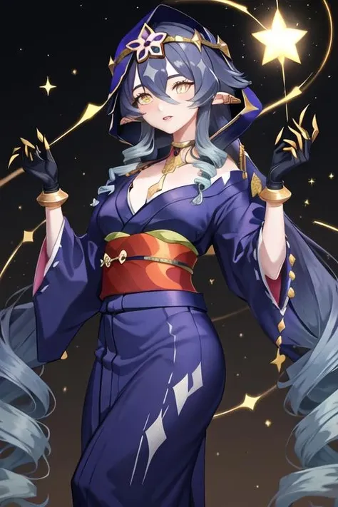 best quality, masterpiece, highres, solo, {yukata:1.40}, {kimono:1.20}, {layla_genshin:1.15}, blue_hair, long_hair, bangs, hair_between_eyes, drill_hair, pointy_ears, drill_locks, yellow_eyes, jewelry, very_long_hair, bright_pupils, claw_ring, white_pupils, parted_lips, breasts, neck_ring