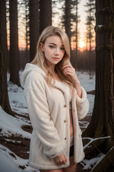 full body film photo of blonde 30yo woman in winter forest wearing comfy fuzzy jacket, wide angle, bokeh, cinematic, sunset, contrast epiCRealism dizzykitten <lora:DetailedEyes_V3:1> <lora:thedizzykitten_sd15_512_128_64_v1:1>
