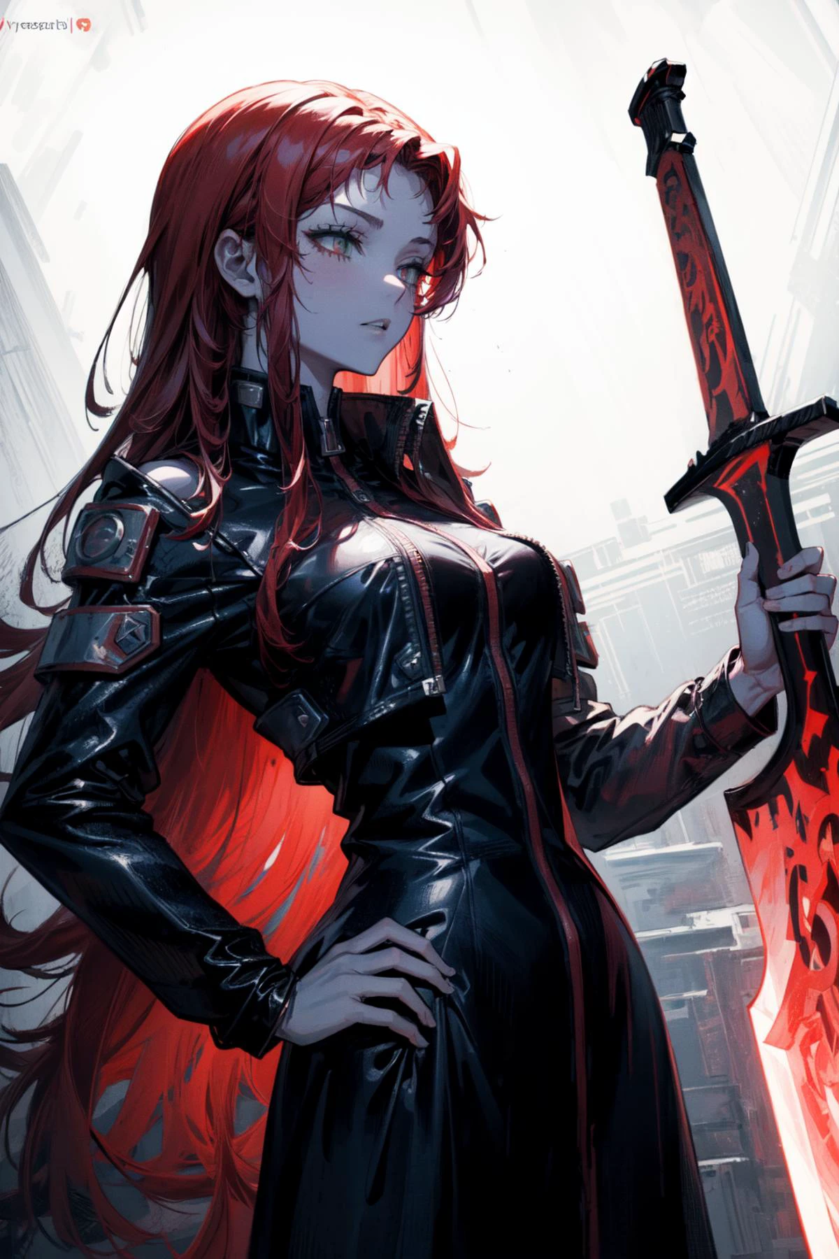 (best art,tyrannical,Biopunk's sword,:1.3),(1 perfect detail giant sword made by flesh and bone,1 giant eyes on giant sword,:1.2),
golden ratio, dark red theme, red theme,
white skin,1 girl,tall,perfect hands,perfect fingers,
ultra high res, masterpiece, best quality,
<lora:add_detail:0.96><lora:Gebura:1> <lora:Concept_SwordOverShoulder:0.2> weapon over shoulder,standing,hand on hip