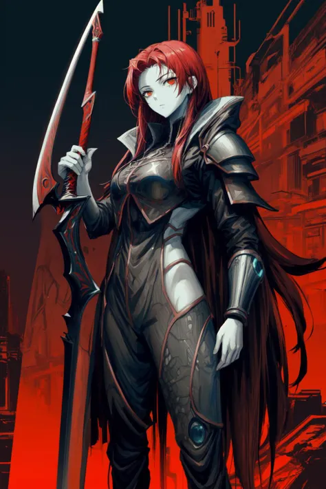 (best art,tyrannical,Biopunk's broad sword,:1.3),
golden ratio, dark red theme, red theme,
white skin,1 girl,tall,perfect hands,perfect fingers, (1 perfect detail giant broad sword made by flesh and bone,1 giant eyes on giant broad sword,:1.2),
ultra high res, masterpiece, best quality,
<lora:add_detail:0.96><lora:Gebura:1>  <lora:Concept_SwordOverShoulder:0.2> weapon over shoulder,standing,