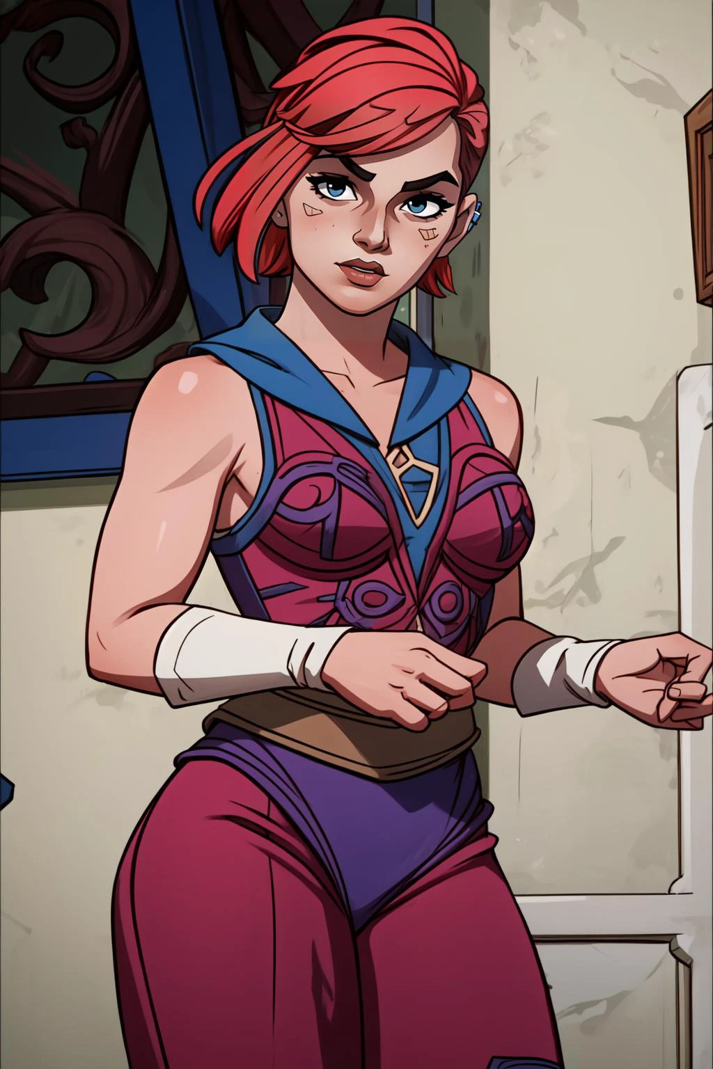 (masterpiece, best quality), intricate details,
<lora:Arcane_vi-v2:0.8> v1101, 1girl,
<lora:add_detail:0.4> <lora:Elixir:0.4> <lora:more_details:0.4>
<lyco:GoodHands-beta2:0.8>
<lora:he-man_offset:0.8> he-man,
