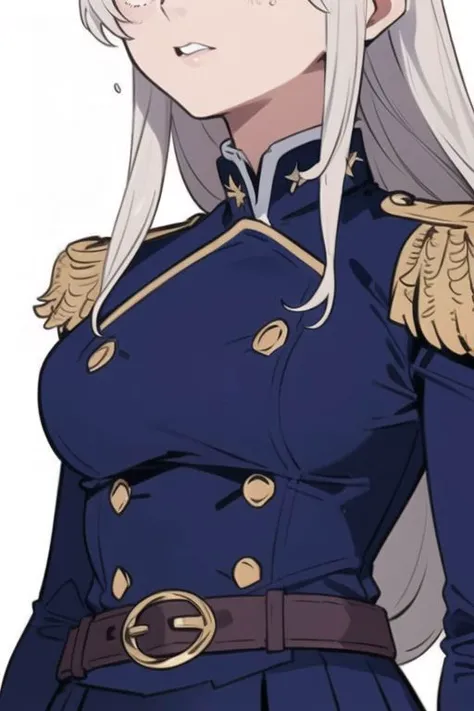 1girl, KyoukaUzen, hair ornament, military uniform, white gloves, epaulettes, belt, pleated skirt, close up, upper body, medium breasts