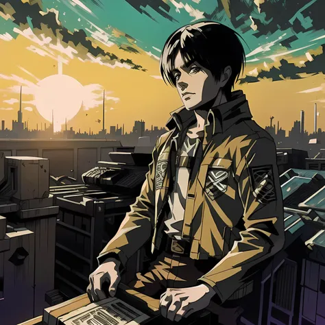 (masterpiece,detailed,highres:1.4) , detailed face,
(eren yeager),
,<lora:graphicNovelStyle_v10:0.8>,<lora:shingekiNoKyojinAttackOn_v1:0.4>, <lora:urbanSamuraiClothing_urbansamuraiV03:0.5>